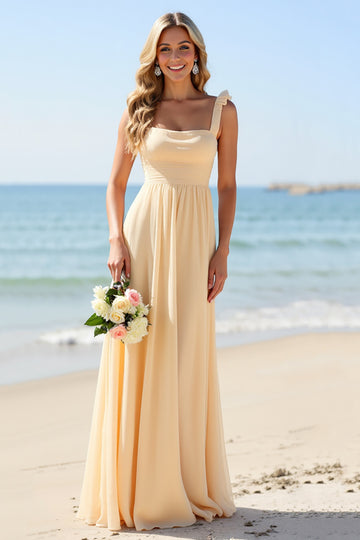 Chiffon A Line Long Daffodil Bridesmaid Dress